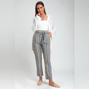 NWT Lulu's Castaway Island Washed Black Multi Stripe Pants Size Small